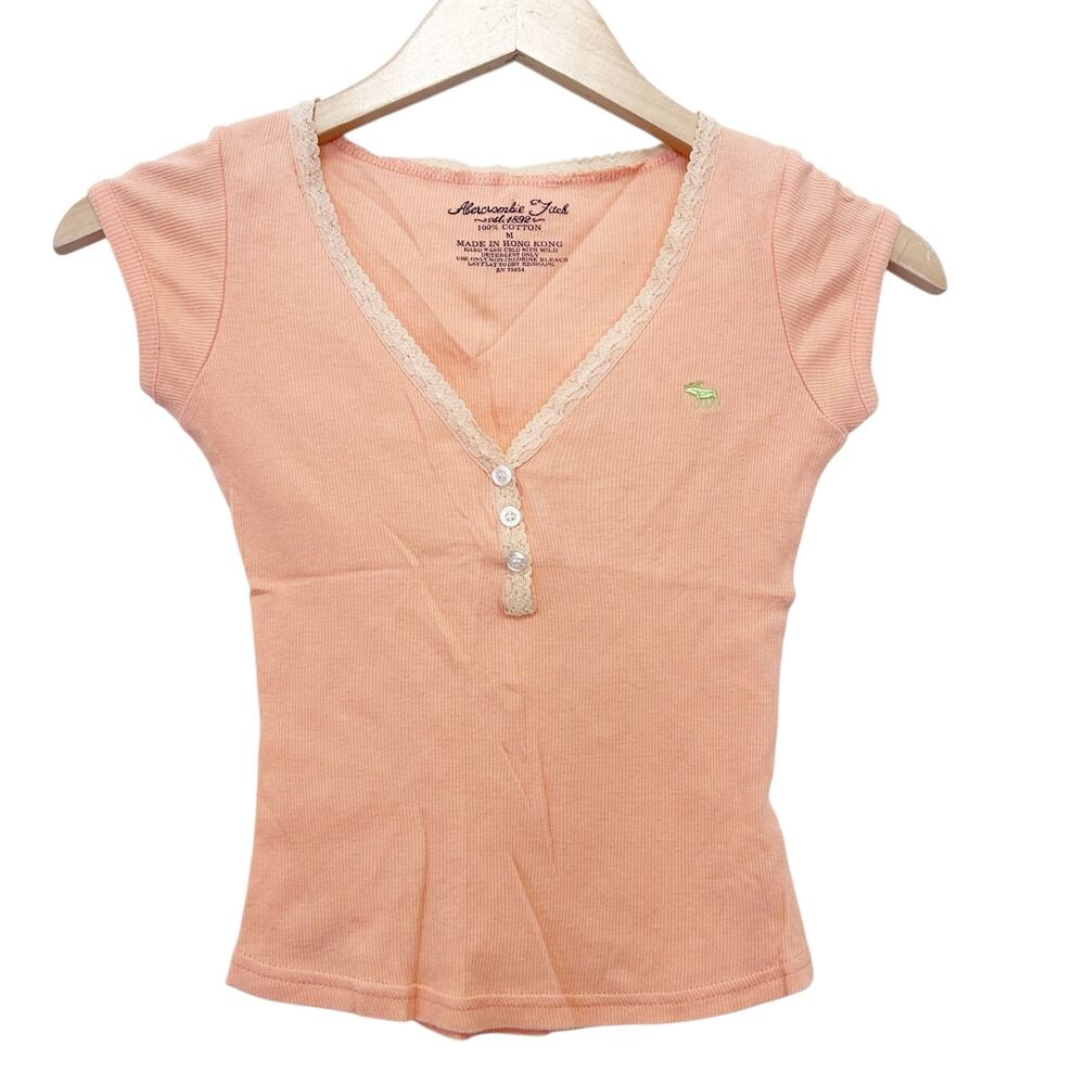 Vintage Y2K Abercrombie Peach Short Sleeve Henley Sz M
